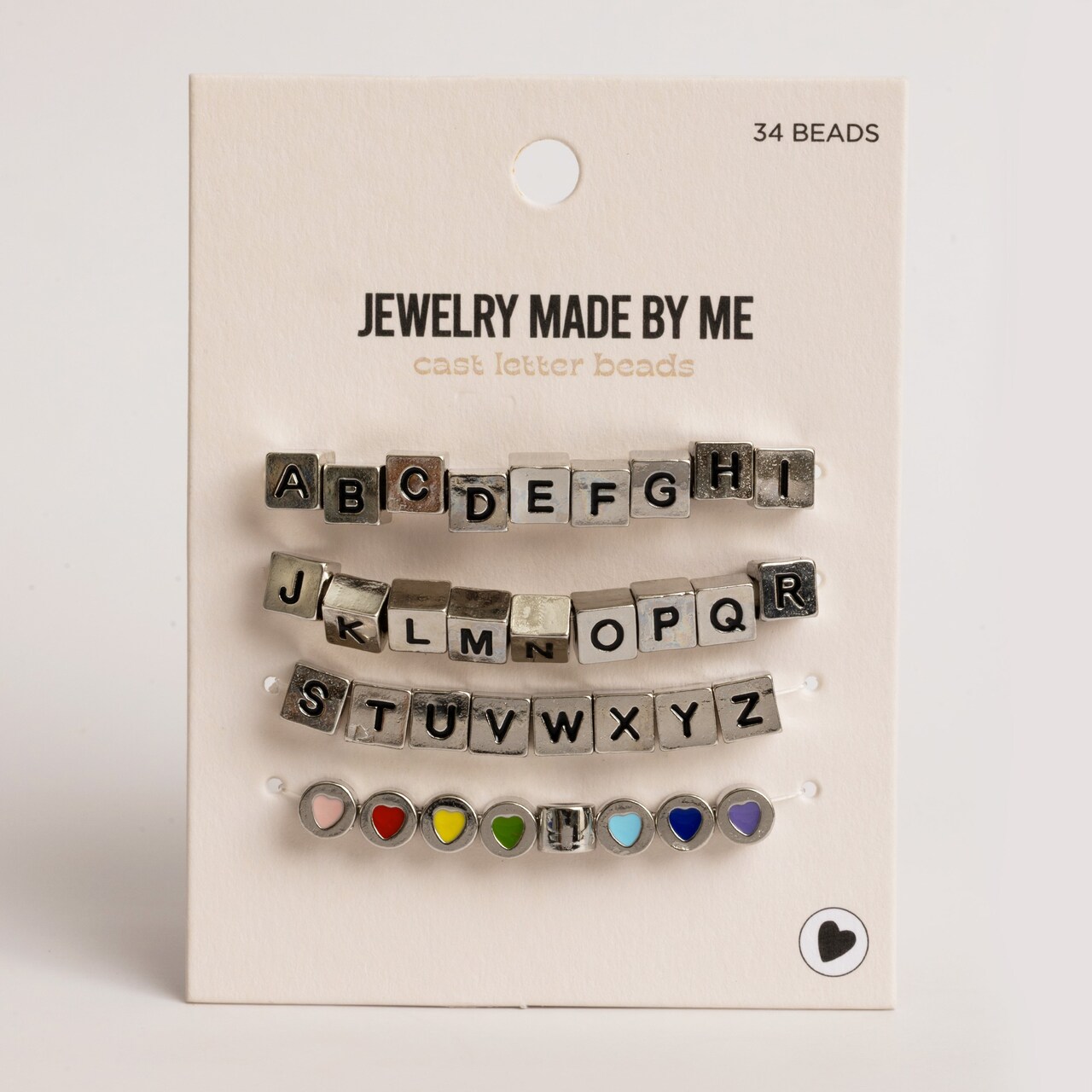 SilverTone Block Letter Cast Alphabet & Heart Beads Heavy Metal Beads